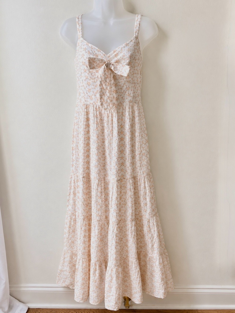 LIKELY White Blush Floral Eyelet Tiered Maxi Dress Small
